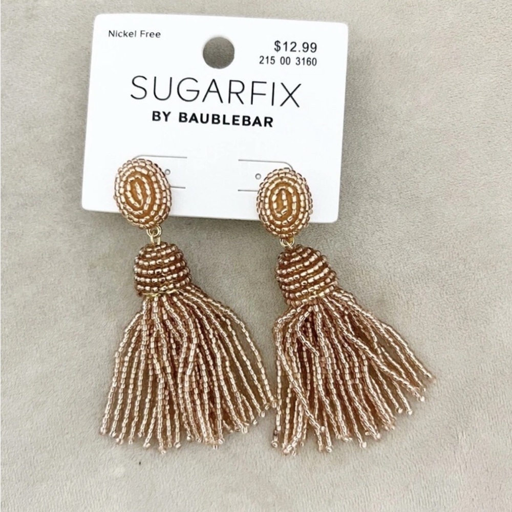 BaubleBar Gold Tone Polished Beaded‎ Tassel Earrings Sugarfix